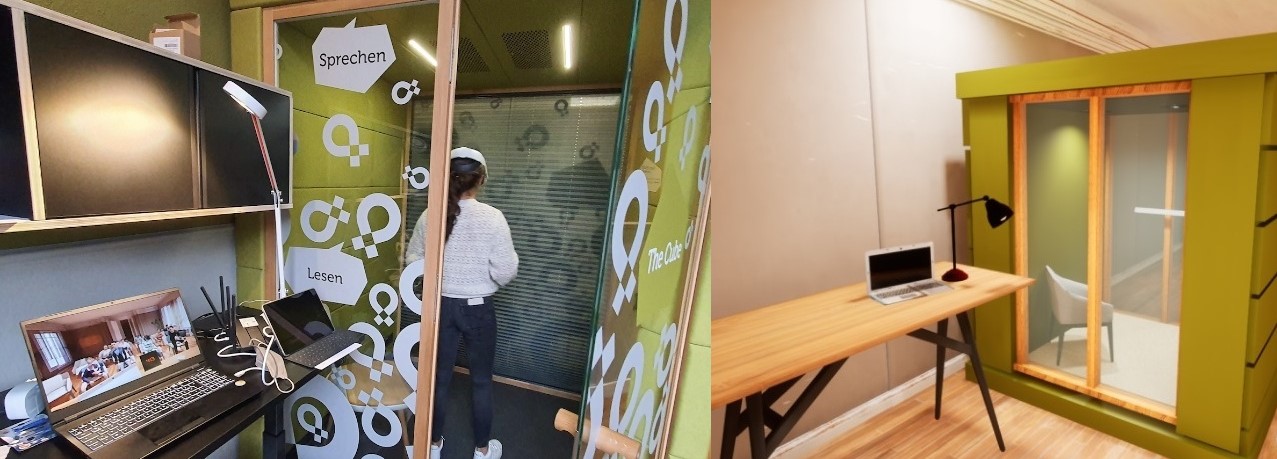On the left the real study environment and on the right the virtual one which copy the real one.