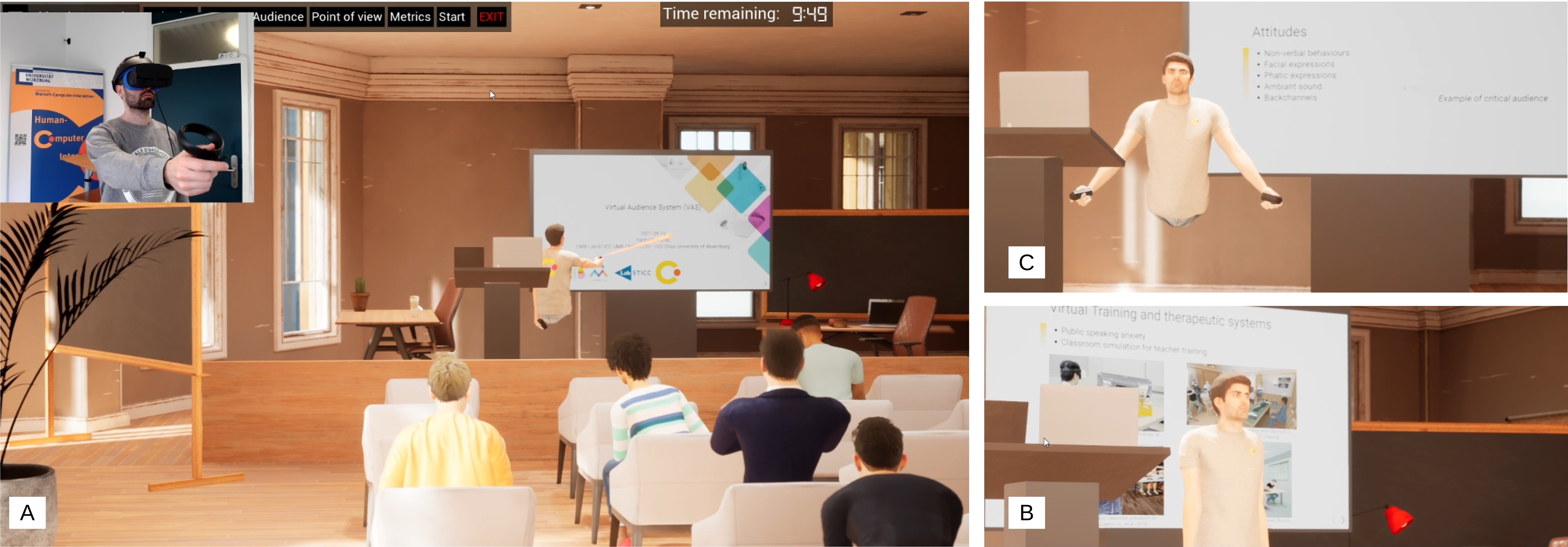 Three point of view of my scanned avatar in the STAGE application.
