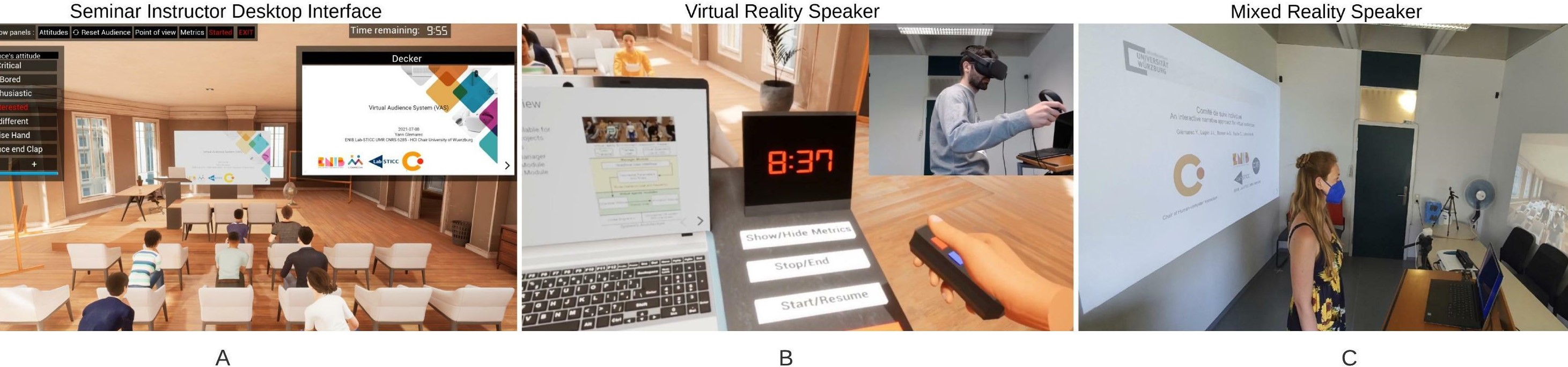 The three point of view in the STAGE, teacher, student in VR, and student in AR.